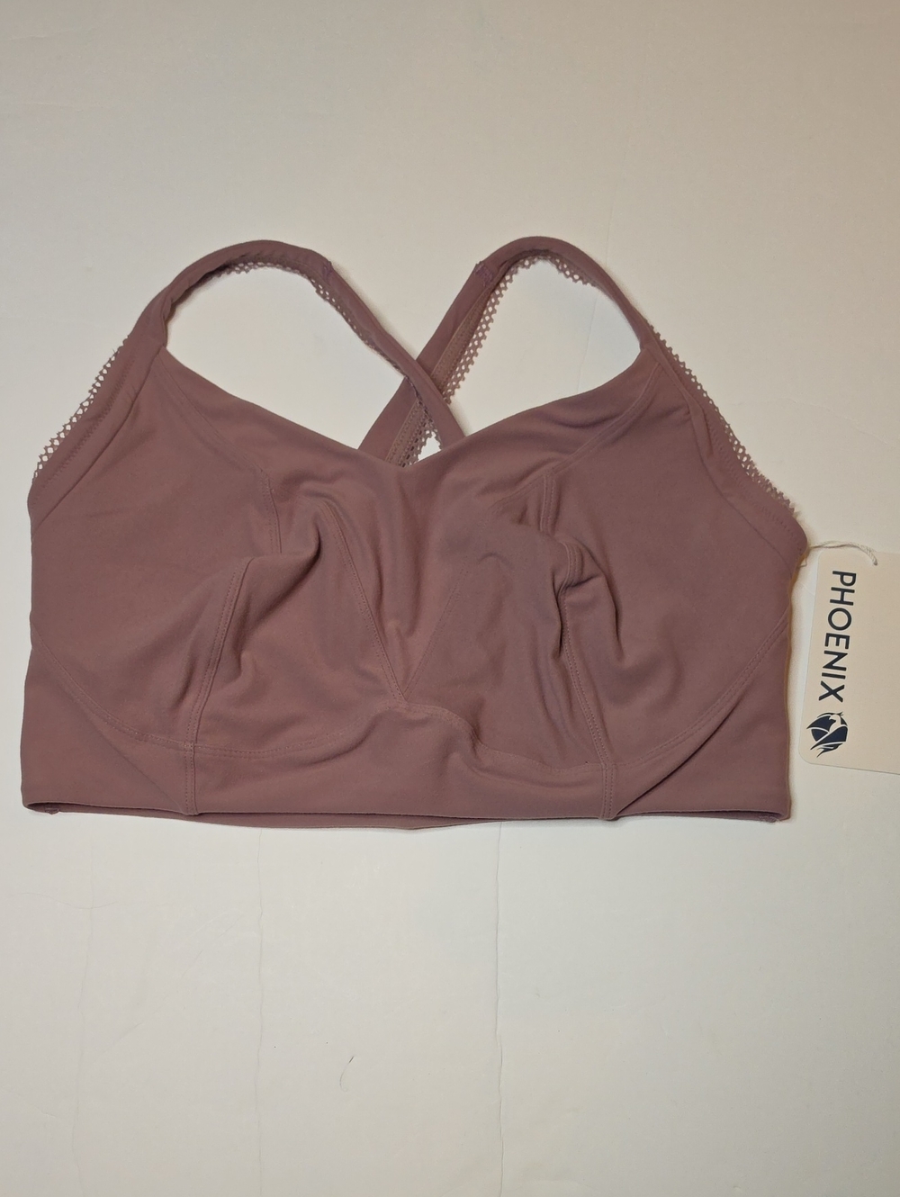 Phoenix Seamless Cross-Back Bergen Lace Trip Bra in Dusty Mauve